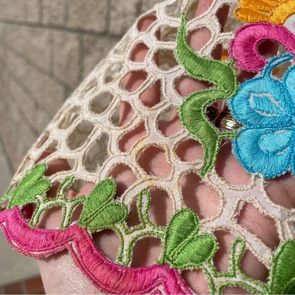 VTG *RARE* Handmade 1960s Maxi Empire Waist Bell Sleeve Lace Floral Dress - Picture 6 of 11